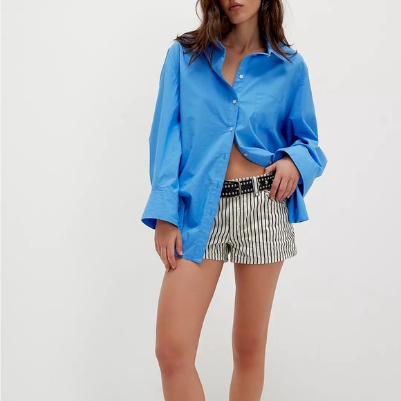Free People Pants - Free People Striped High Waist Railroad Denim Shorts